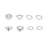 Set di anelli in lega di zinco, lega in zinco, placcato color argento, 8 pezzi & gioielli di moda & per la donna, assenza di nichel,piombo&cadmio, Venduto da set