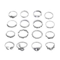 Set di anelli in lega di zinco, lega in zinco, placcato color argento, 16 pezzi & gioielli di moda & per la donna, assenza di nichel,piombo&cadmio, Venduto da set