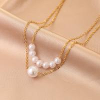 Mode-Multi-Layer-Halskette, Zinklegierung, mit Kunststoff Perlen, mit Verlängerungskettchen von 5cm, goldfarben plattiert, Doppelschicht & Modeschmuck & für Frau, frei von Nickel, Blei & Kadmium, Länge:ca. 36 cm, verkauft von PC