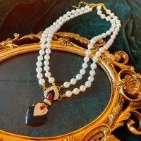 Mode-Multi-Layer-Halskette, Zinklegierung, mit Kunststoff Perlen, Doppelschicht & Modeschmuck & für Frau & mit Strass, weiß, frei von Nickel, Blei & Kadmium, Länge:ca. 53.5 cm, verkauft von PC