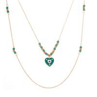 Multi Layer Necklace, Titanium Steel, with turquoise, with 5cm extender chain, gold color plated, Double Layer & fashion jewelry & for woman & enamel, more colors for choice, Length:50 cm, Sold By PC