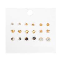 Tibetan Style Stud Earring, with Acrylic, gold color plated, 9 pieces & fashion jewelry & for woman & enamel & with rhinestone, multi-colored, Sold By Set