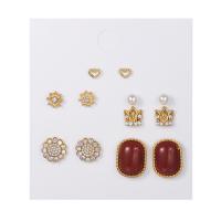 Cink Alloy Naušnice, zlatna boja pozlaćen, 5 komada & modni nakit & za žene & emajl & s Rhinestone, dvije različite boje, Prodano By Set