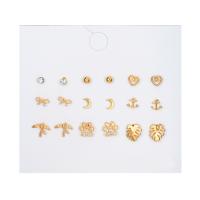 Tibetan Style Stud Earring, gold color plated, 9 pieces & fashion jewelry & for woman & with rhinestone, golden, Sold By Set
