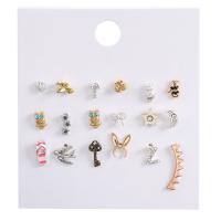 Zinc Alloy Stud Earring gold color plated 9 pieces & fashion jewelry & for woman & enamel & with rhinestone multi-colored Sold By Set