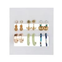 Boucles d'oreilles en alliage de zinc, avec Acrylique, Placage de couleur d'or, 6 pièces & bijoux de mode & pour femme & avec strass, multicolore, Vendu par fixé