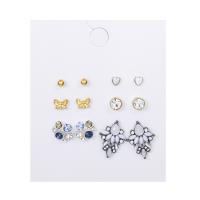 Boucles d'oreilles en alliage de zinc, avec strass acrylique, Placage, 6 pièces & bijoux de mode & pour femme & avec strass, multicolore, Vendu par fixé
