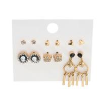 Zinc Alloy Drop Earrings gold color plated 6 pieces & fashion jewelry & embossed & for woman & with rhinestone multi-colored Sold By Set