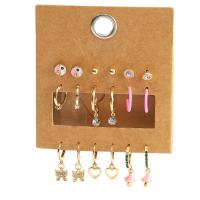 Zinc Alloy Drop Earrings gold color plated 6 pieces & fashion jewelry & for woman & enamel & with rhinestone multi-colored Sold By Set