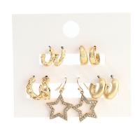 Pendientes de Aleación de Zinc, chapado en color dorado, 5 piezas & Joyería & para mujer & con diamantes de imitación, dorado, Vendido por Set