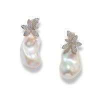 Boucles d'oreilles en perles d'eau douce, perle d'eau douce cultivée,  puce boucle d'oreille, Naturel & bijoux de mode & pour femme & avec strass, blanc, 40x12mm, Vendu par paire