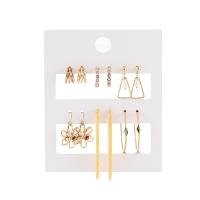 Zinc Alloy Drop Earrings with Plastic Pearl & Iron & Acrylic gold color plated 6 pieces & fashion jewelry & for woman & with rhinestone golden Sold By Set