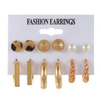 Zinc Alloy Drop Earrings with Plastic Pearl & Acrylic gold color plated 6 pieces & fashion jewelry & for woman golden Sold By Set