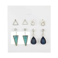 Zinc Alloy Drop Earrings with turquoise silver color plated 4 pieces & fashion jewelry & for woman & with rhinestone multi-colored Sold By Set
