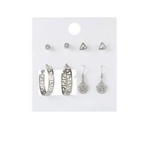 Tibetan Style Drop Earrings, silver color plated, 4 pieces & fashion jewelry & for woman & with rhinestone, silver color, Sold By Set
