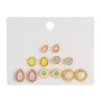 Zinklegierung Ohrringe, mit Seedbead & Opal, goldfarben plattiert, 6 Stück & Modeschmuck & für Frau & mit Strass, farbenfroh, verkauft von setzen