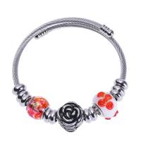 Stainless Steel Bangle 304 Stainless Steel with Lampwork Rose vintage & fashion jewelry & for woman & blacken mixed colors Sold By PC