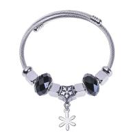 Stainless Steel Bangle, 304 Stainless Steel, with Glass, Flower, vintage & fashion jewelry & for woman & faceted & blacken, mixed colors, 3mm, Inner Diameter:Approx 54mm, Sold By PC
