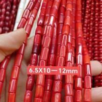 Perles en corail naturel, pilier, DIY, rouge, 6.5x10-12mm, Vendu par Environ 38 cm brin