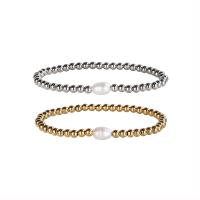 Stainless Steel Jewelry Bracelet 304 Stainless Steel with Freshwater Pearl Vacuum Ion Plating fashion jewelry & elastic & for woman 4mm Length Approx 19 cm Sold By PC