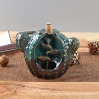 Backflow Incense Burner Porcelain Opuntia Stricta half handmade for home and office & durable blue Sold By PC