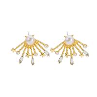 Zinc Alloy Stud Earring with Plastic Pearl KC gold color plated fashion jewelry & for woman & with rhinestone golden nickel lead & cadmium free Sold By Pair