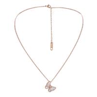 Stainless Steel Jewelry Necklace, 304 Stainless Steel, with White Shell, with 2.36inch extender chain, Butterfly, polished, fashion jewelry & for woman, rose gold color, 12x15mm, Sold Per Approx 15.75 Inch Strand