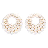 Tibetan Style Stud Earring, with Plastic Pearl, gold color plated, fashion jewelry & for woman, golden, nickel, lead & cadmium free, 40x40mm, Sold By Pair