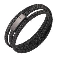 Bracelets cordon PU, cuir PU, avec acier inoxydable 316L, trois couches & longueur différente pour le choix & pour homme, plus de couleurs à choisir, Vendu par PC