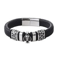 PU Leather Cord Bracelets with 316L Stainless Steel Skull & for man Sold By PC