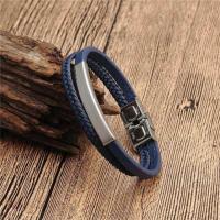 Bracelet cordon en cuir, avec acier inoxydable 316L, bijoux de mode & longueur différente pour le choix & unisexe, bleu, Vendu par PC