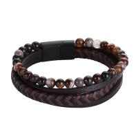 PU Leather Cord Bracelets with Gemstone & 316L Stainless Steel Vacuum Ion Plating multilayer & for man Sold By PC