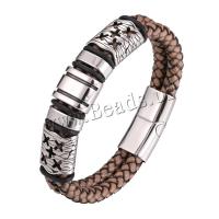 PU Leather Cord Bracelets, with 316L Stainless Steel, different length for choice & for man, more colors for choice, Sold By PC