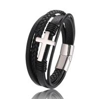 PU Leather Cord Bracelets with 316L Stainless Steel Cross Vacuum Ion Plating & for man Sold By PC