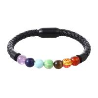 PU Leather Cord Bracelets with Gemstone & 316L Stainless Steel Vacuum Ion Plating & for man Sold By PC