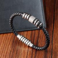 Bracelets cordon PU, cuir PU, avec acier inoxydable 316L, poli, Vintage & pour homme, noire, Longueur 21 cm, Vendu par PC