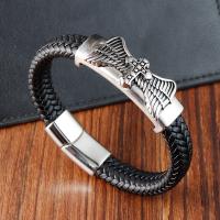 PU Leather Cord Bracelets, with 304 Stainless Steel, Cross, polished, vintage & for man, black, Length:21 cm, Sold By PC