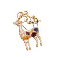 Fashion Brooch Jewelry, Brass, Deer, gold color plated, fashion jewelry & micro pave cubic zirconia & for woman, more colors for choice, nickel, lead & cadmium free, 55x40mm, Sold By PC