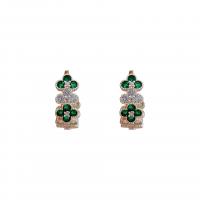 Cubic Zirconia Micro Pave Brass Earring, Copper Alloy, real gold plated, fashion jewelry & micro pave cubic zirconia & for woman, green, nickel, lead & cadmium free, 20x7mm, Sold By Pair
