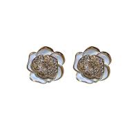Cubic Zirconia Micro Pave Brass Earring Flower real gold plated fashion jewelry & micro pave cubic zirconia & for woman & enamel nickel lead & cadmium free Sold By Pair