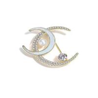 Plastic Pearl Brooch Brass with Shell & Plastic Pearl gold color plated fashion jewelry & micro pave cubic zirconia & for woman nickel lead & cadmium free Sold By Pair