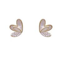 Cubic Zirconia Micro Pave Brass Earring Copper Alloy with Shell Heart real gold plated fashion jewelry & micro pave cubic zirconia & for woman mixed colors nickel lead & cadmium free Sold By Pair