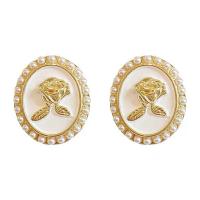 Brass Stud Earring Copper Alloy with Plastic Pearl real gold plated fashion jewelry & for woman & enamel nickel lead & cadmium free Sold By Pair