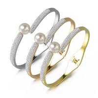 Stainless Steel Bangle 304 Stainless Steel with Plastic Pearl plated fashion jewelry & with rhinestone 10mm Inner Approx 58mm Sold By PC
