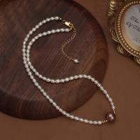Freshwater Pearl Brass Chain Necklace, Pérolas de água doce, with cobre, with 5cm extender chain, 18K banhado a ouro, joias de moda & para mulher, branco, comprimento Aprox 41 cm, vendido por PC