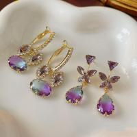 Zinc Alloy Stud Earring with Crystal fashion jewelry & for woman purple nickel lead & cadmium free Sold By Pair