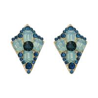 Brinco de liga de zinco, joias de moda & para mulher & com strass, azul, níquel, chumbo e cádmio livre, 40x27mm, vendido por par