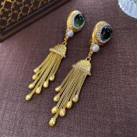 Fashion Fringe Earrings, Brass, with Resin & Plastic Pearl, fashion jewelry & for woman & with rhinestone, golden, nickel, lead & cadmium free, 102x20mm, Sold By Pair