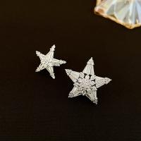 Cubic Zirconia Micro Pave Brass Earring, Star, fashion jewelry & different size for choice & micro pave cubic zirconia & for woman, silver color, nickel, lead & cadmium free, Sold By Pair