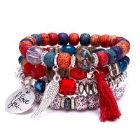 Zinc Alloy Bracelet with Polyester Yarns & Gemstone handmade 4 pieces & fashion jewelry Length 20 cm Sold By Set
